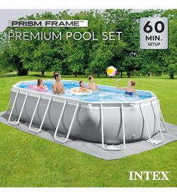 INTEX Above Ground Swimming Pool Set, Prism Frame 16.6ft x 9ft x 48in with Pump & Ladder