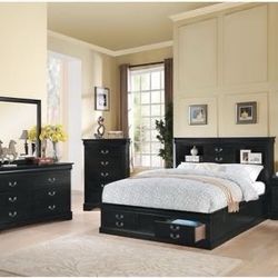 Brand New 4PC Black Storage Bookcase Bedroom Set