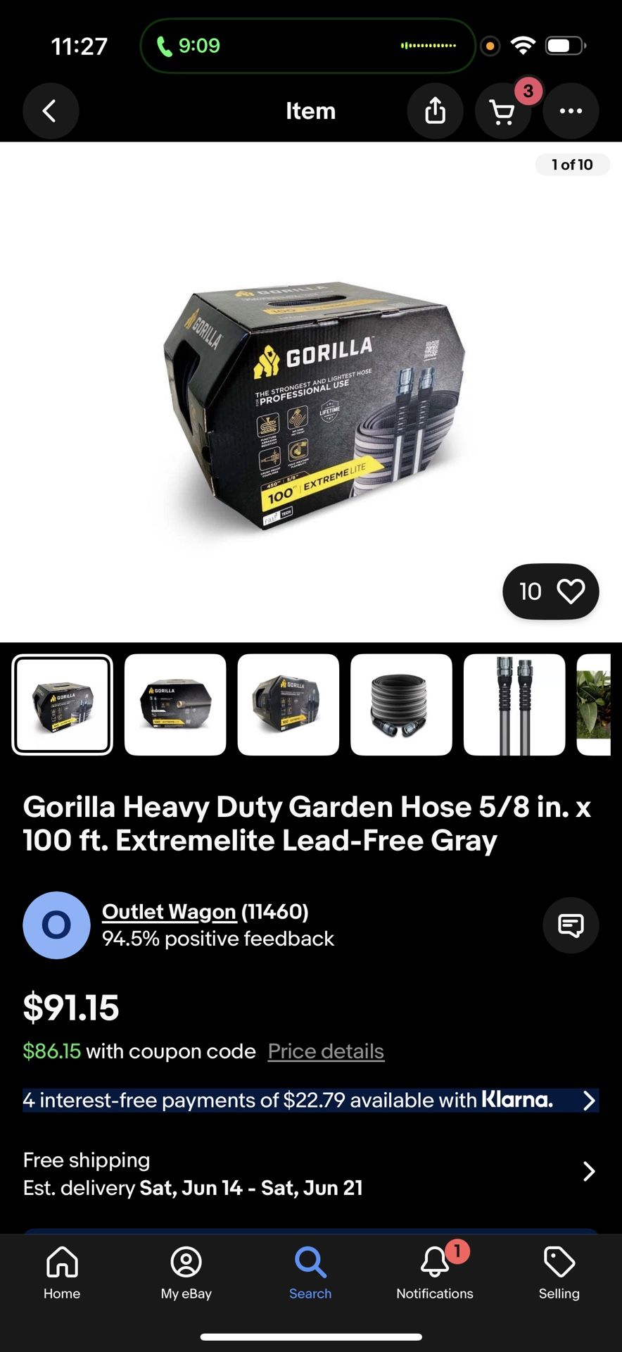 Gorilla Heavy Duty Garden Hose 5/8 in. x 100 ft. Extremelite Lead-Free Gray