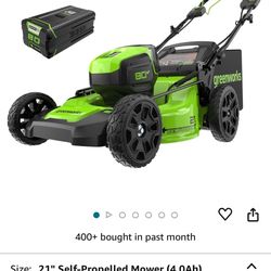 Greenworks 80V 21" Brushless Cordless (Self-Propelled) Lawn Mower (75+ Compatible Tools), 4.0Ah Battery and 60 Minute Rapid Charger Included