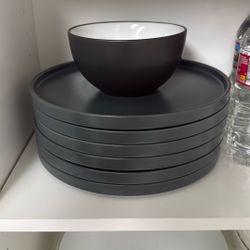 Modern Gray Cups, Bowls, Plates Set