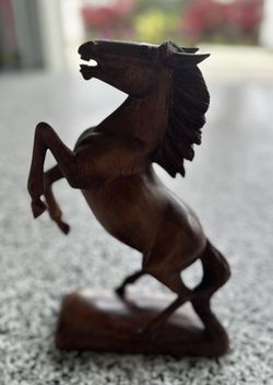 Decorative Carved Brown Wood Stallion Horse Collectible 