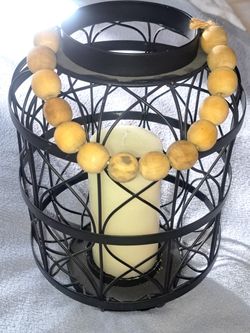 13 Inch Metal Lantern With 7-in Wax Candle New