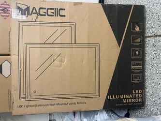 MAGGIIC Crystal Inlay 32 x 24 Inch Horizontal&Vertical LED Dimmable Bathroom Wall Mounted Mirror Makeup Mirror Anti-Fog+IP44 Waterproof +CRI>90+UL Lis