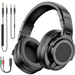 Wired Over Ear Headphones, Studio Headphones with 50mm Drivers and 6.35mm & 3.5mm Jack DJ Headphones for Studio Monitor & Mixing DJ Guitar AMP Podcast