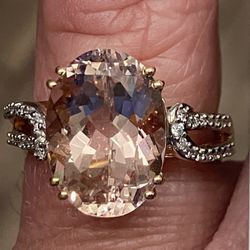 18K Solid Yellow Gold 5.7 ct Rose Danburite & Diamond Ring TOMAS RAE Limited Edition w/Authentication
