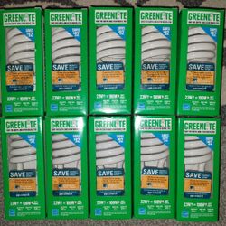 Greenlite 23 Watt Spiral Soft White 2700K CFL Light Bulbs (100w Incandescent) Lot Of 10. 1600 Lumens