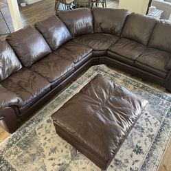 Custom Arizona Leather Sectional With Ottoman
