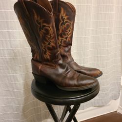 Justin leather Men Cowboy Boots Used Good Condition Style 2551 Size 10D Rodeo Roping 