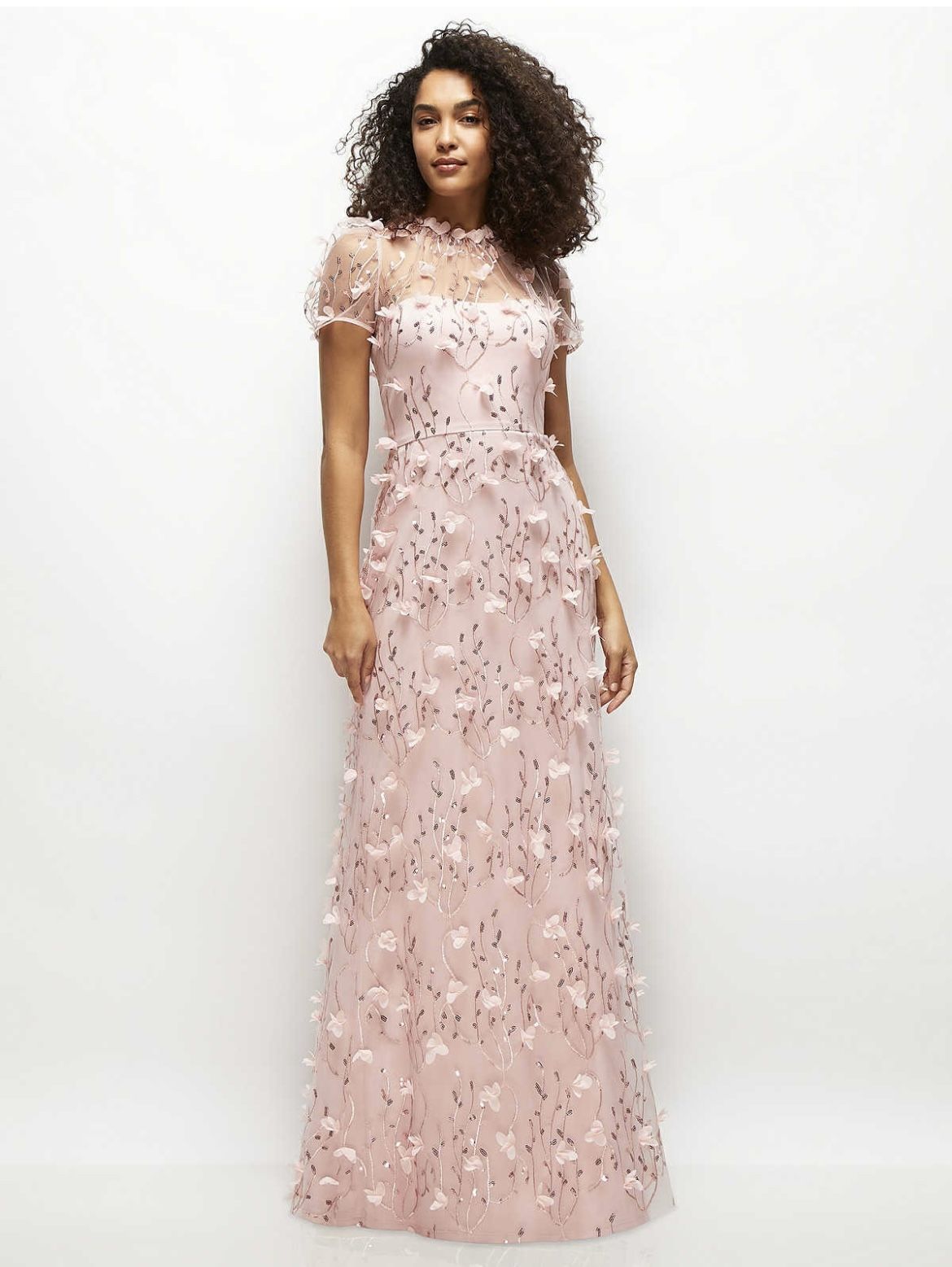 Dessy Pink 3D Sequined Embroidered Formal Dress