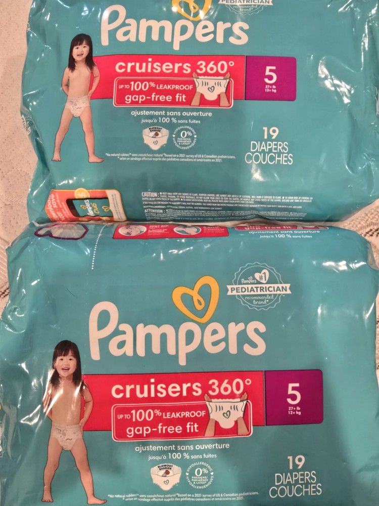Pampers Cruisers 360 Diapers, Size 5, 19 Count X 2