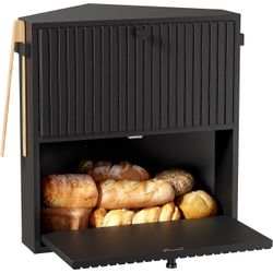 Corner Bread Box for Kitchen Countertop, Double Layer Farmhouse Cabinet, Pantry (Black, Extra Large)