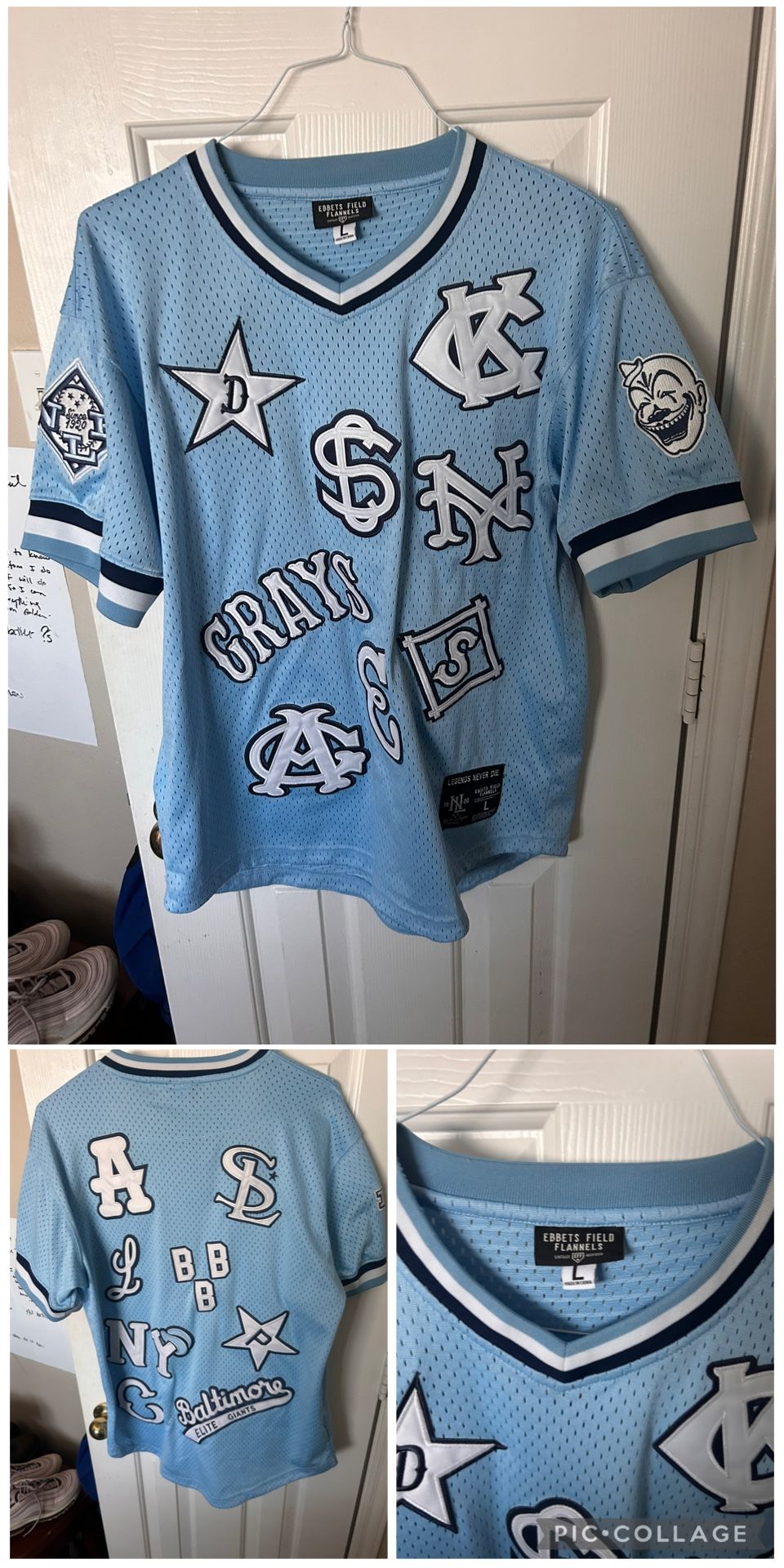 Ebbets Field Flannels Jersey Men’s Large Negro League Baseball Logo D1