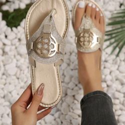 Size 9.5 Women Comfortable Leather Flat Sandals With Large Round Toe