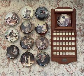 RARE Norman Rockwell American Mid-Century Porcelain Plate and Tile Wooden Wall Calendar