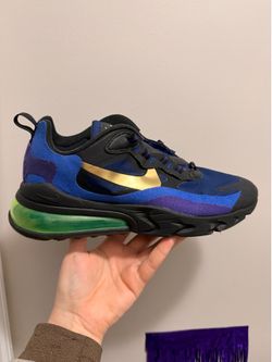 Nike Air Max 270 React Mens Running Shoes Size 9 Heavy Metal Black Blue Gold