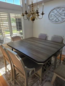 6 piece dining table Set - 5 chairs + glassware storage detachable tabletop and wine rack