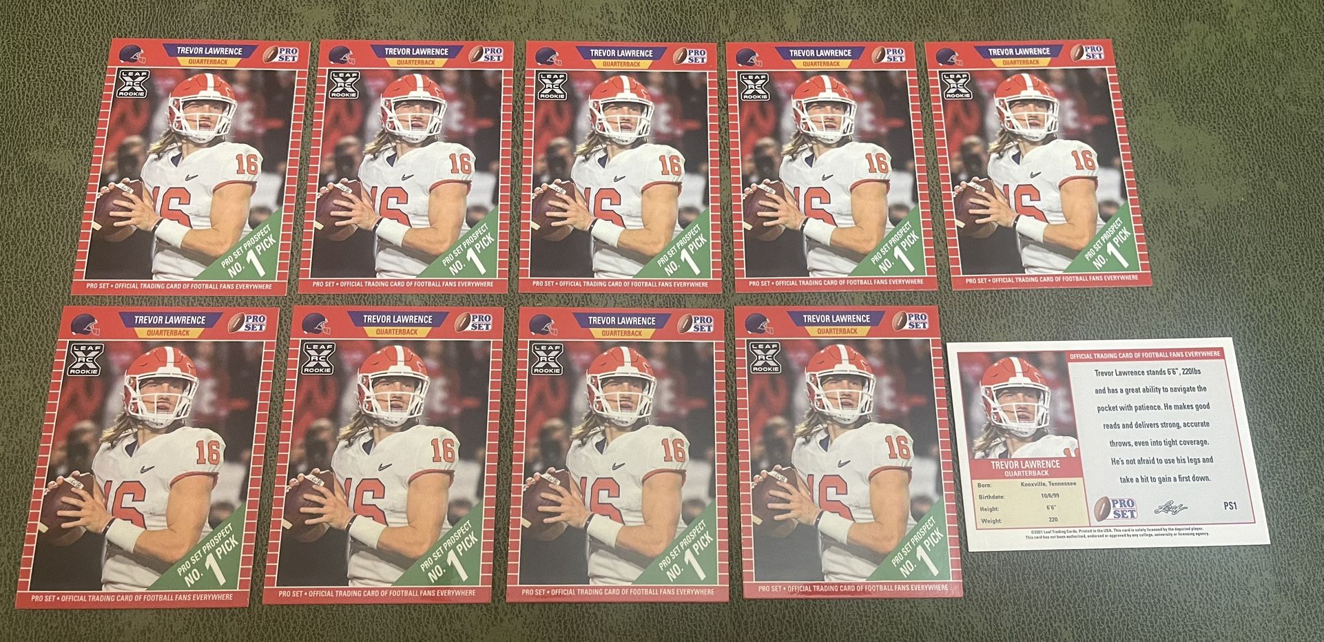 Lot Of 10 2021 Leaf Pro Set Trevor Lawrence XRC Rookie Card