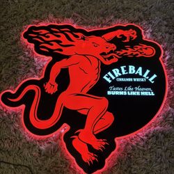 Fireball Cinnamon Whisky Light‑Up LED Sign – Bar/Man Cave Decor