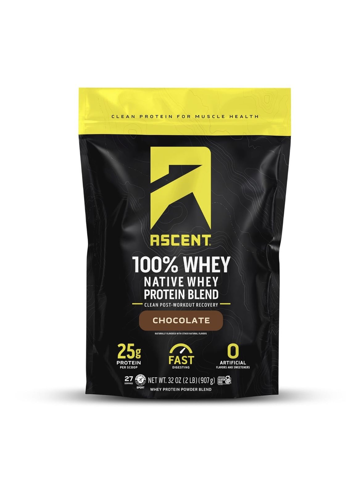 Ascent 100% Whey Protein Powder - Post Workout Whey Protein Isolate, Zero Artificial Flavors & Sweeteners, Gluten Free, 5.5g BCAA, 2.6g Leucine, Essen