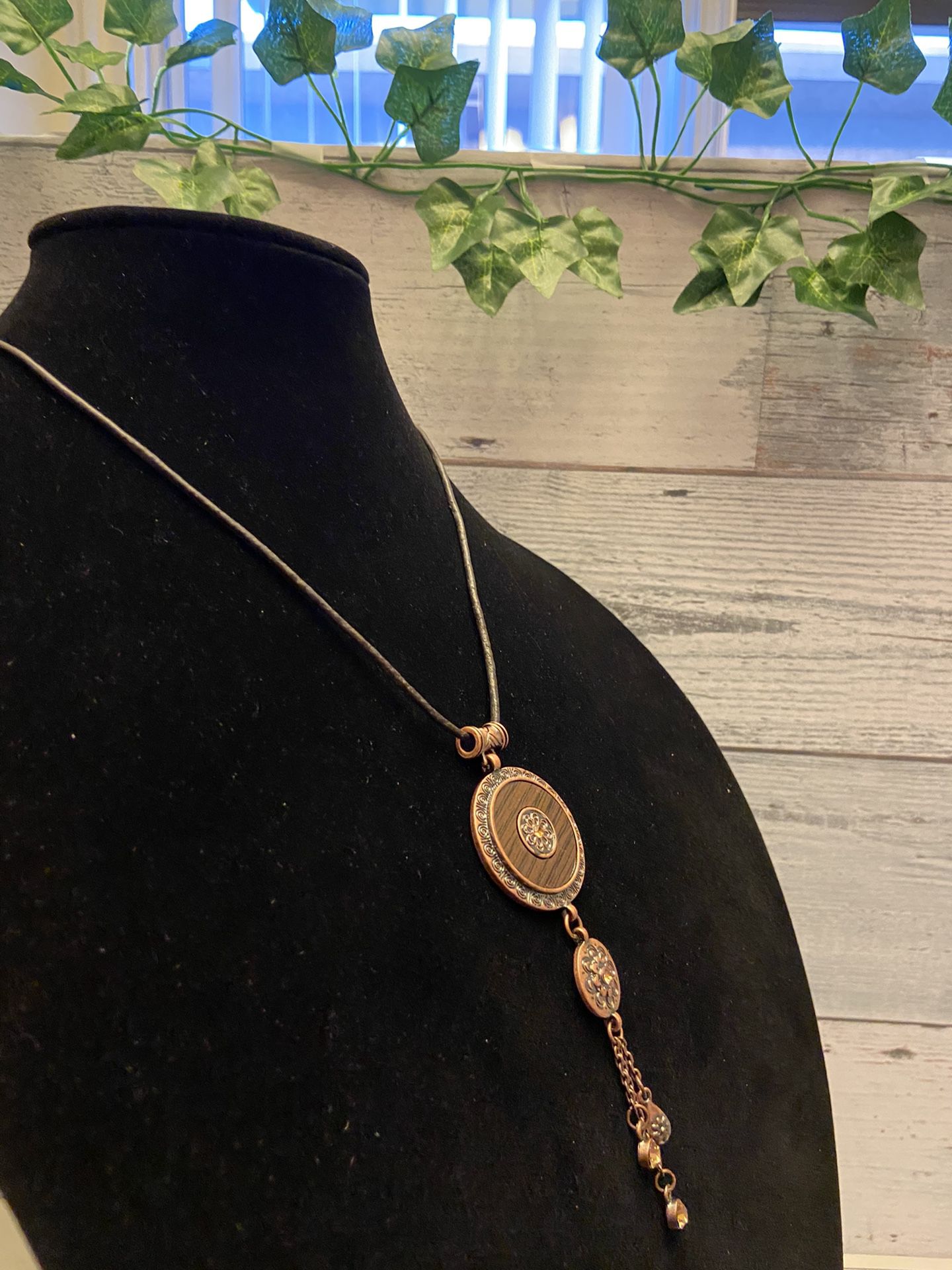 Copper Vintage Designer Necklace With Amber Colored Crystals