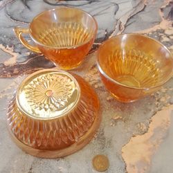 vintage Jeannette Marigold Carnival Glassware, 