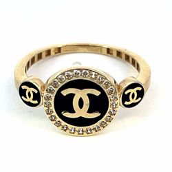 Woman’s Ladies 14k Yellow Gold CZ Cubic Zirconia Black Enamel CC Ring Size 8 GP3115467