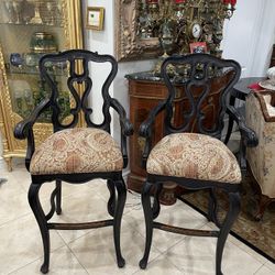 Pair of Beautiful Rustic Carved Wood Barstool By “Stanley Furniture”🌷$600 for a Pair**