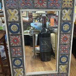 Vintage pier one floral patchwork handcrafted mirror 38 x 26