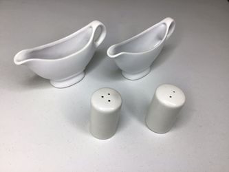 Ceramic Saucer, Salt And Pepper Shakers
