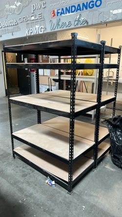 Black metal shelves