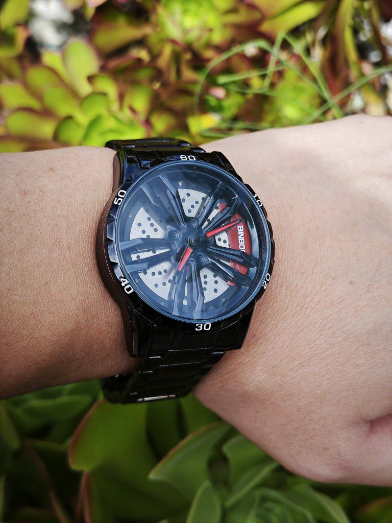 Fashion Watch Luminous Stainless Steel Wristwatch For Men Car Wheel Design