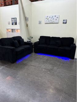 2-Piece Sofa Set Built-In LED Lights Sofa & Loveseat  Color: Dark Gray  Juego de sofas y loveseat color Gris Oscuro  con Luz led abajo   ☎️📲(213)713-