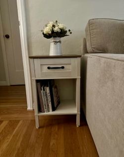 White and wood Side table