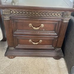 Elegant 2-Drawer Nightstand / End Table with Glass Top