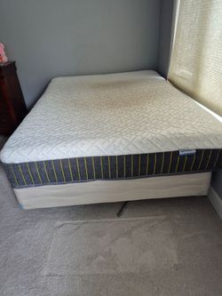 Full mattress with box and basic metal frame- lightly used