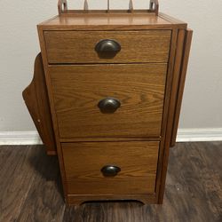 WOODEN FILE CABINET/DESK WITH STOOL