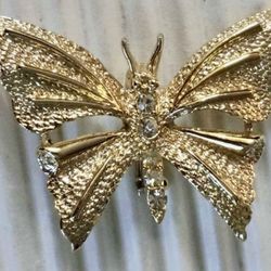 GERRY'S Gold & Rhinestone Butterfly BROOCH Vintage Pin