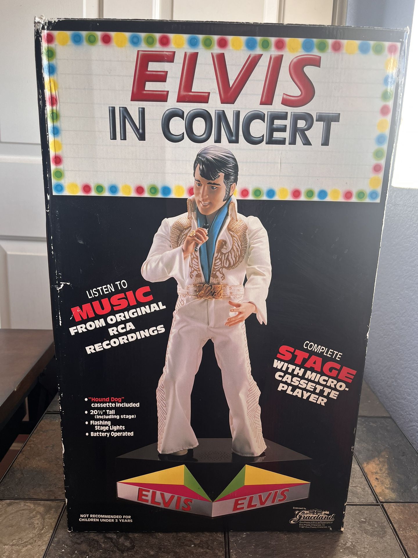 Elvis In Concert Doll 20 1/2 Inches With Micro Cassette Player with 4 Cassettes