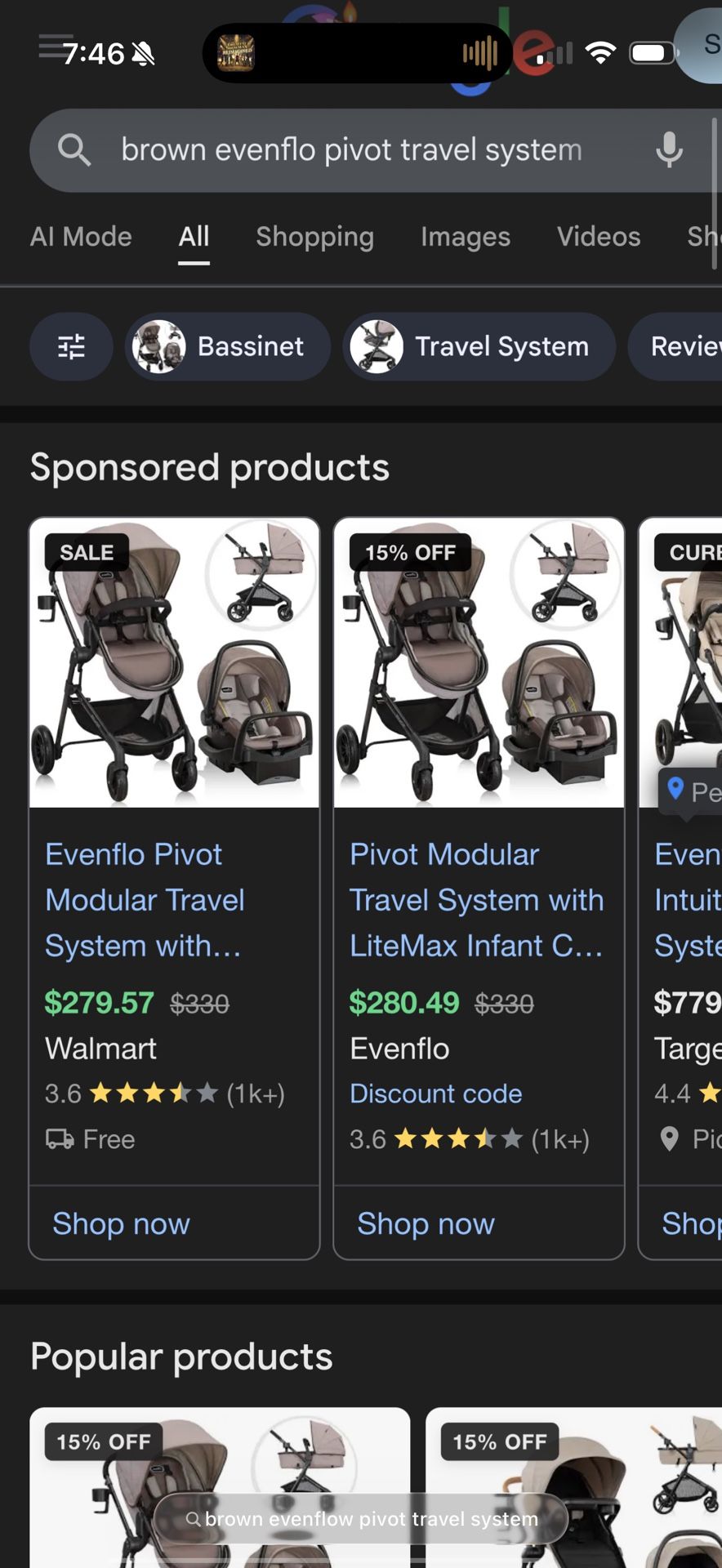 Evenflo Pivot Travel System (Stroller/Infant seat)