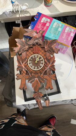 Wooden Cuckoo Clock with Bird and Pinecone Weights
