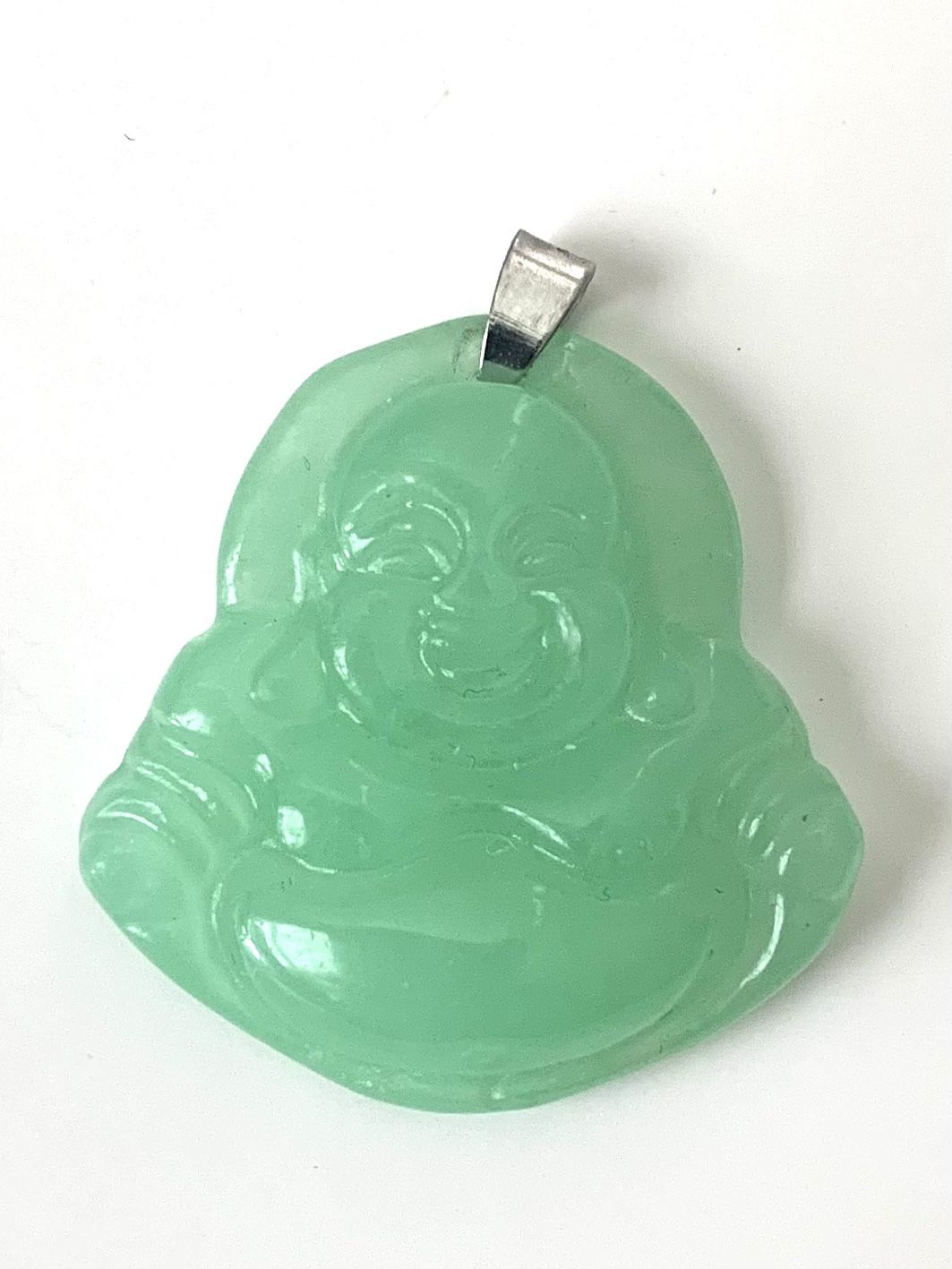 Green Stone Buddha Pendant / Charm, 1 1/8 inch