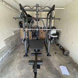 Vesta Fitness Smith Machine 2001 w/Bench Attachment | 230lb Bumpers Weights | 7ft Olympic Bar | Fitness | Gym Equipment | FREE DELIVERY🚚 