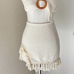 SHEIN Elegant Cream Fringe Skirt with matching top. NWT. Size xS.