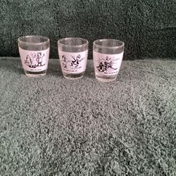 3 Vintage 1970’s  Shot Glasses  With Whimsical Sayings