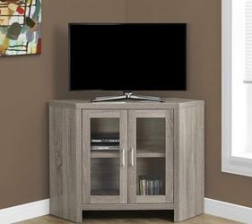 Farmhouse Corner TV Stand With Glass Doors, 42", Dark Taupe