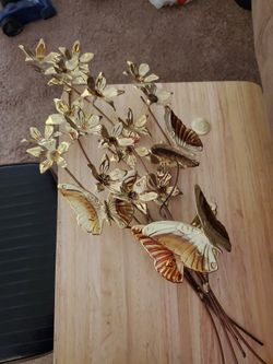 Vintage Home Interior Gold Flowers With Butterflies 