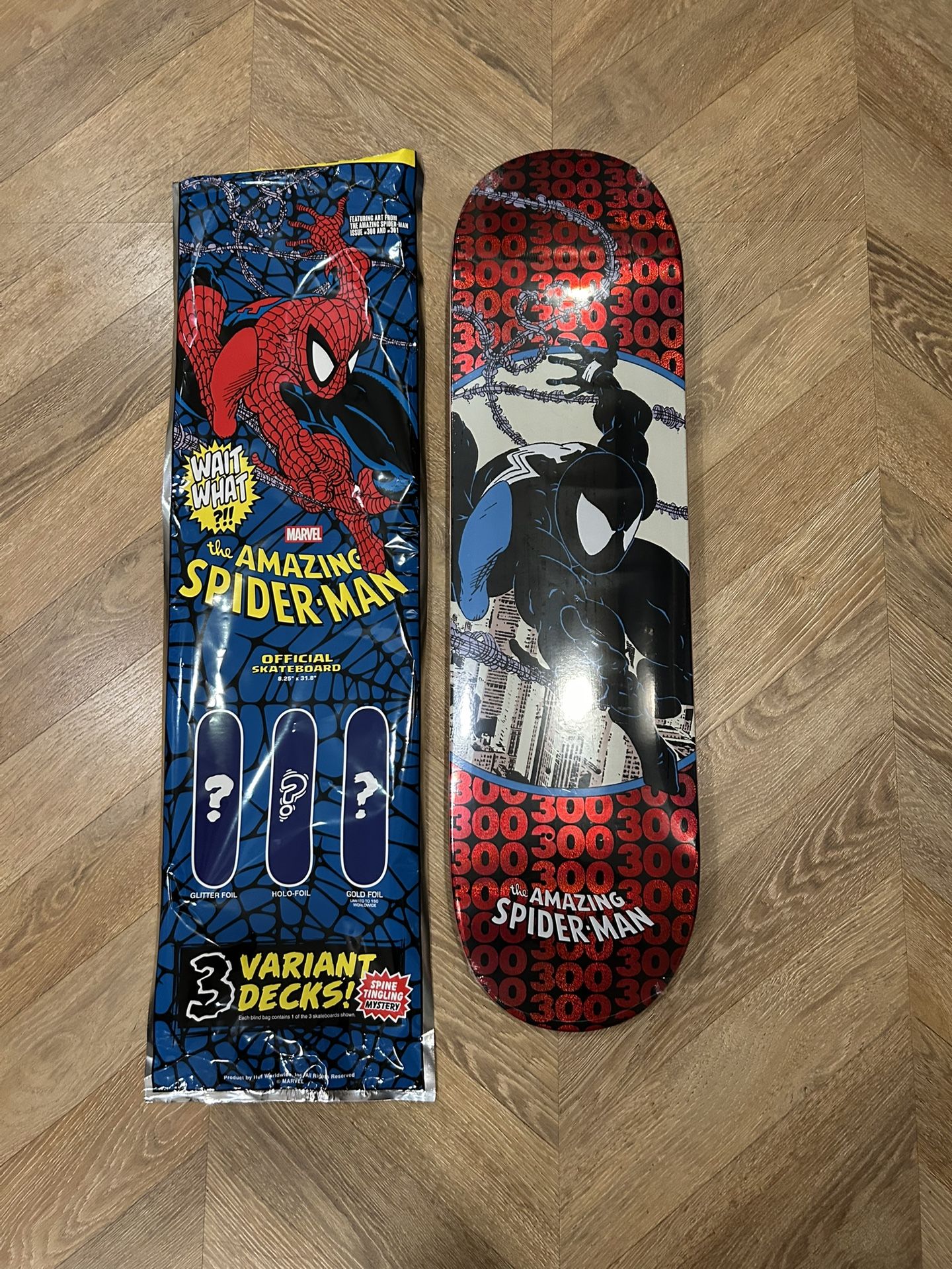 HUF x Marvel Spider-Man Red Glitter Foil Skateboard Deck LE 300 8.25 NEW