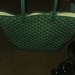 Green Goyardine Canvas and Chevroches Calfskin Saint Louis PM Tote