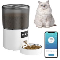 WiFi Automatic Pet Feeder, Smart Cat and Dog Food Dispenser, 4 Liter Small Cat and Dog Feeder with App Control (White 4L)